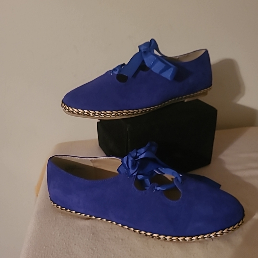 Rara Avis Blue Suede Lace-up Flats - Picture 2 of 4